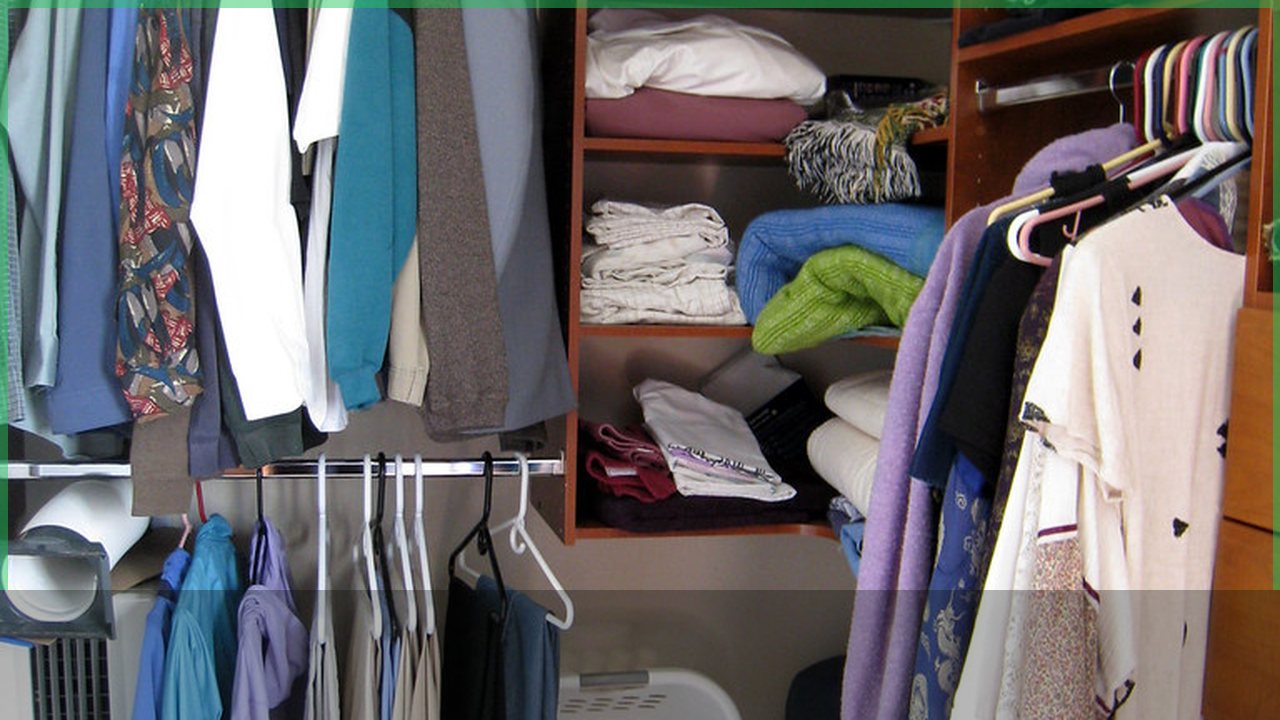 Small closet organized with household preparedness supplies