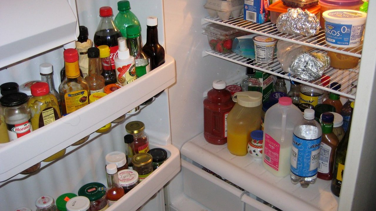 Refrigerator interior with food to check after a power outage